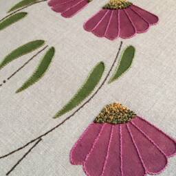 Hand Embroidered & Stenciled Bedspread Cone Flower - thumbnail 3