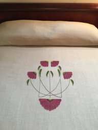 Hand Embroidered & Stenciled Bedspread Cone Flower - thumbnail 1