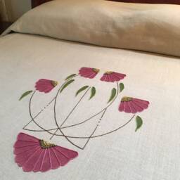 Hand Embroidered & Stenciled Bedspread Cone Flower - thumbnail 2