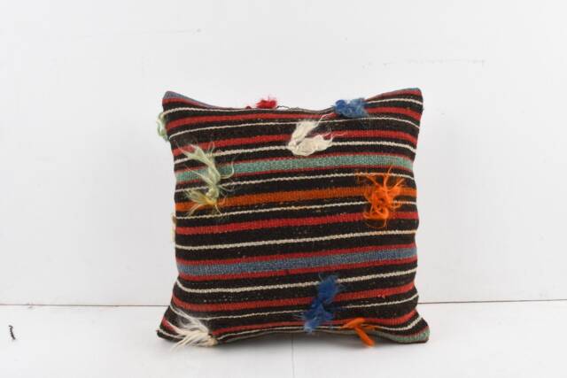 Handmade Turkish Kilim Pillow Embroidered Wool Cushion Cover - 18''x18'' - image 1