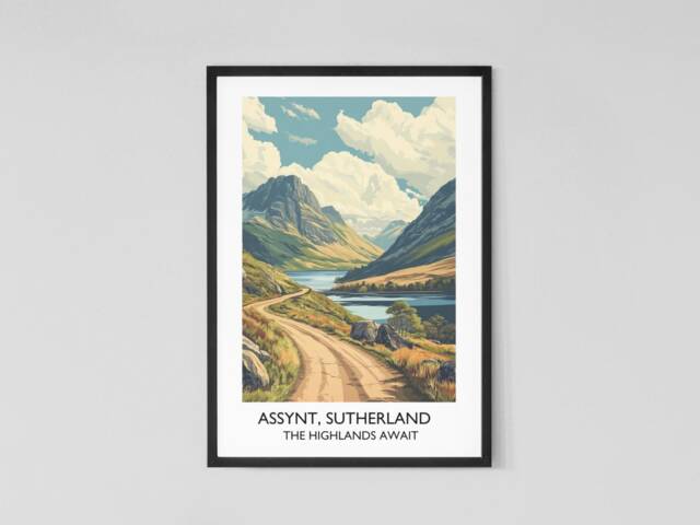 Assynt Nc500 Vintage Travel Poster - Wester Ross Sutherland Print Scottish Art Highlands Wall Home Decor Nature - image 1