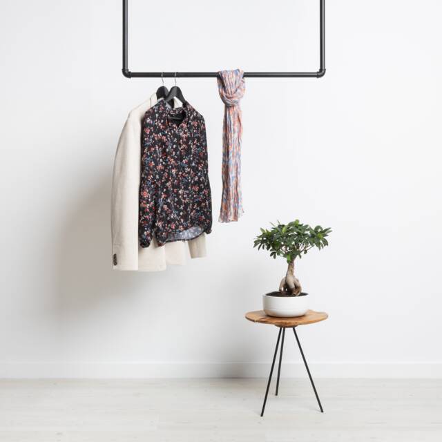 Clothes Rail Industrial Black - Ceiling-Mounted Ready To Assemble Frieda Wardrobe For The Hallway - image 1