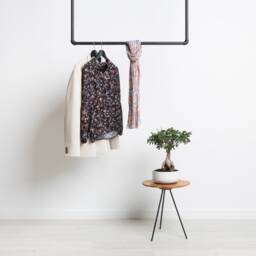 Clothes Rail Industrial Black - Ceiling-Mounted Ready To Assemble Frieda Wardrobe For The Hallway - thumbnail 1
