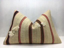 Vintage Kilim Lumbar Pillow Cover, Turkish Woven Cushion - 16x24 - thumbnail 1