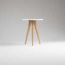 Round White Accent Table - Solid Oak Legs, Small Side - thumbnail 3