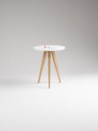 Round White Accent Table - Solid Oak Legs, Small Side - thumbnail 1