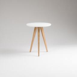 Round White Accent Table - Solid Oak Legs, Small Side - thumbnail 2