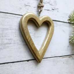 Small Medium Rounded Gold Open Wooden Hanging Heart Decoration - The Home & Hearts Shop Rustic Wall Decor Gift Wedding Christmas - thumbnail 3