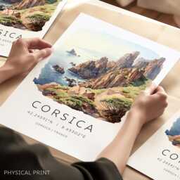 Corsica Travel Print, Calanches Of Piana Poster, France Prints, Map Coordinates, Gifts, Wall Decor - thumbnail 1