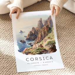 Corsica Travel Print, Calanches Of Piana Poster, France Prints, Map Coordinates, Gifts, Wall Decor - thumbnail 2
