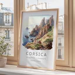 Corsica Travel Print, Calanches Of Piana Poster, France Prints, Map Coordinates, Gifts, Wall Decor - thumbnail 3