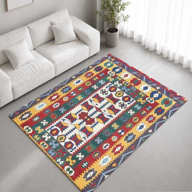 Multicolour Traditional Kilim Geometric Pattern Rug Non-Slip Soft Area Carpet Bedroom Living Room Hallway Mat Decor - Made in UK - image 1