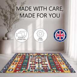 Multicolour Traditional Kilim Geometric Pattern Rug Non-Slip Soft Area Carpet Bedroom Living Room Hallway Mat Decor - Made in UK - thumbnail 2
