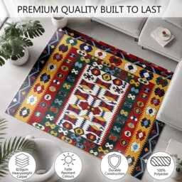 Multicolour Traditional Kilim Geometric Pattern Rug Non-Slip Soft Area Carpet Bedroom Living Room Hallway Mat Decor - Made in UK - thumbnail 3