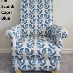 Scandi Birds Fabric Adult Armchair & Footstool Set Chair Ochre Blue Statement Small Nursery - thumbnail 2