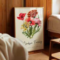 Birth Flower Family Poster Print Personalized Bouquet Wall Art Custom Names Mother's Day Housewarming Wedding Anniversary Gift Grandparents - thumbnail 2