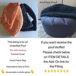 Teal Crochet Pouf Ottoman, Chunky Knit Footstool Pouffe, Eco Cotton, Modern Home Decor - thumbnail 3