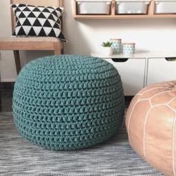 Teal Crochet Pouf Ottoman, Chunky Knit Footstool Pouffe, Eco Cotton, Modern Home Decor - thumbnail 2