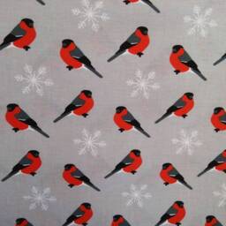 Christmas Bullfinch Crib Sheet, Gray Cotton Bird Bedding - thumbnail 2