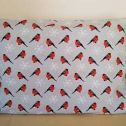 Christmas Bullfinch Crib Sheet, Gray Cotton Bird Bedding - thumbnail 3