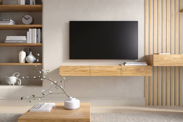 Floating Tv Stand With Drawers/Media Console - Oak - image 1
