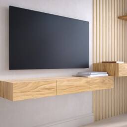Floating Tv Stand With Drawers/Media Console - Oak - thumbnail 2