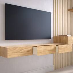 Floating Tv Stand With Drawers/Media Console - Oak - thumbnail 3