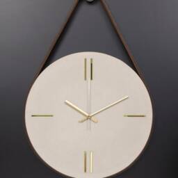 Handmade Concrete Wall Clock, Faux Leather Strap, Modern Minimalist Design - thumbnail 3