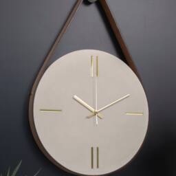 Handmade Concrete Wall Clock, Faux Leather Strap, Modern Minimalist Design - thumbnail 2
