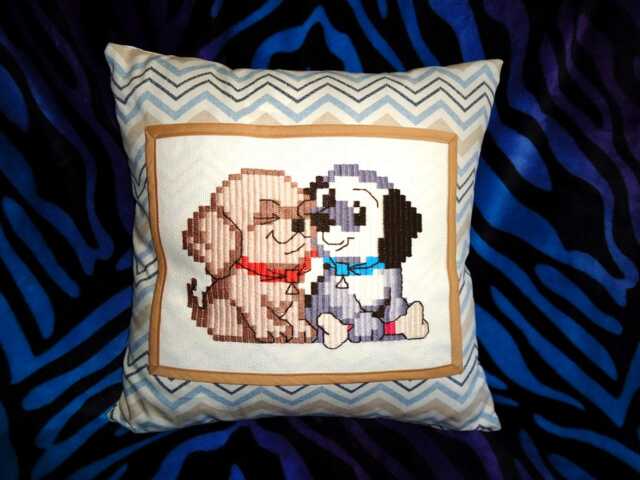 Handmade Embroidered Dog Pillow Kids Room Decor, 16x16 - image 1