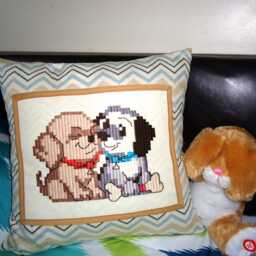 Handmade Embroidered Dog Pillow Kids Room Decor, 16x16 - thumbnail 2