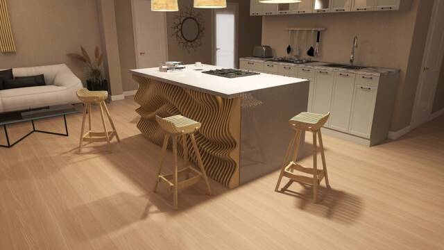 Kitchen Island Development, Kitchen Decoration, Kitchen With A Wave Pattern, Parametric Decoration, Kitchen Metamorphosis - image 1