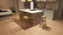 Kitchen Island Development, Kitchen Decoration, Kitchen With A Wave Pattern, Parametric Decoration, Kitchen Metamorphosis - thumbnail 1