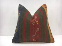 Handwoven Turkish Kilim Pillow Cover, Rustic Home Decor - 16x16 - thumbnail 1