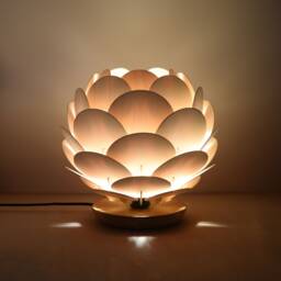 Table Lamp, Round Pine Cone Lamp, Handmade Wood Desk Lamp, Acorn Light, Artichoke, Bedroom, Plywood Shade With Chinese Ash Wooden Base