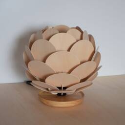 Table Lamp, Round Pine Cone Lamp, Handmade Wood Desk Lamp, Acorn Light, Artichoke, Bedroom, Plywood Shade With Chinese Ash Wooden Base - thumbnail 2
