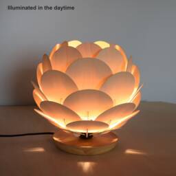 Table Lamp, Round Pine Cone Lamp, Handmade Wood Desk Lamp, Acorn Light, Artichoke, Bedroom, Plywood Shade With Chinese Ash Wooden Base - thumbnail 3