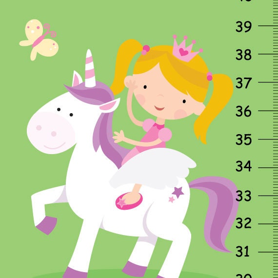 Personalized Girls Height Chart , Fairy Tale Princess Pink Carriage & Palace, Baby Nursery Wall Art - image 1