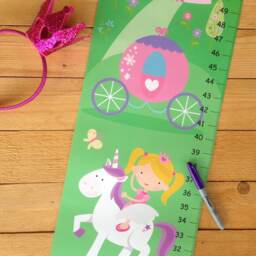 Personalized Girls Height Chart , Fairy Tale Princess Pink Carriage & Palace, Baby Nursery Wall Art - thumbnail 3