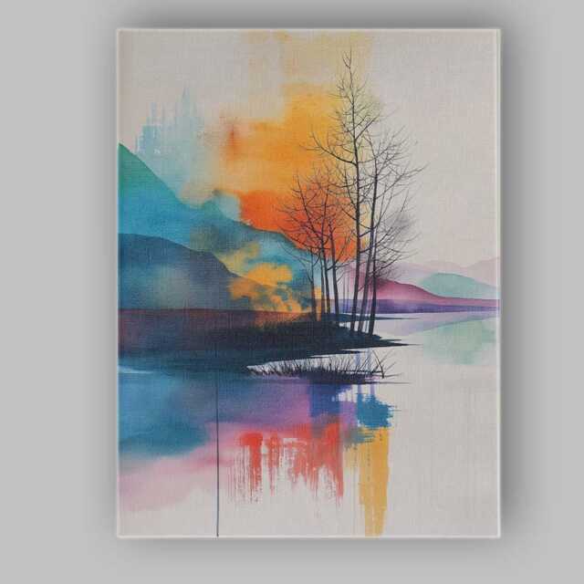 Dreamy Pastel Lakeside Trees Abstract Landscape Canvas Wall Art Print Decor Picture Ready To Hang - image 1