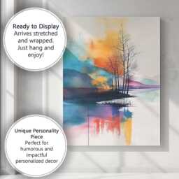 Dreamy Pastel Lakeside Trees Abstract Landscape Canvas Wall Art Print Decor Picture Ready To Hang - thumbnail 3