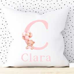 Pink Teddy Bear Girls Cushion, Personalised Cushion For Granddaughter, Gift Niece, Balloon Nursery - thumbnail 4