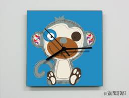 stuffed Monkey Wall Clock - Kids Nursery Room, Teens Baby Room - thumbnail 1