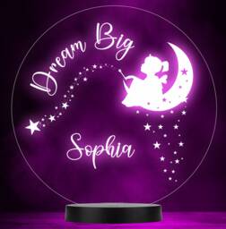 Fairy Sitting On Moon Wand Stars Round Colour Change Lamp Night Light - thumbnail 1
