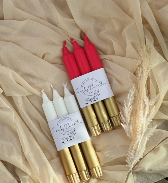 Dip Dye Gold Tall Taper Candles, Dinner Candles, Wedding Candles, Colourful Candles, Pillar Candles, Wedding Table Decor, Blue, Green, Red, White - image 1