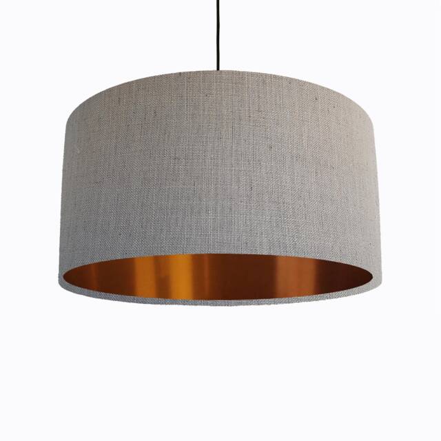 Dove Grey Lampshade in Linen With Copper Lining, Textured Large Plain Ceiling Lightshade - image 1