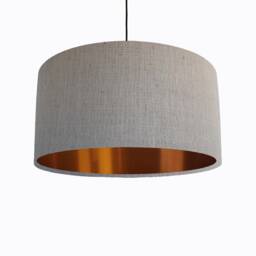Dove Grey Lampshade in Linen With Copper Lining, Textured Large Plain Ceiling Lightshade
