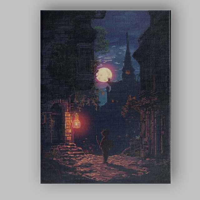 Moonlit Old Town Street Fantasy Nightscape Canvas Wall Art Print Decor Picture Ready To Hang - image 1