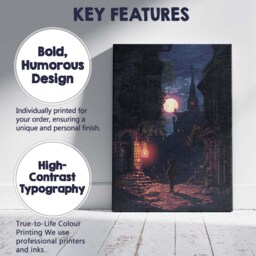 Moonlit Old Town Street Fantasy Nightscape Canvas Wall Art Print Decor Picture Ready To Hang - thumbnail 2