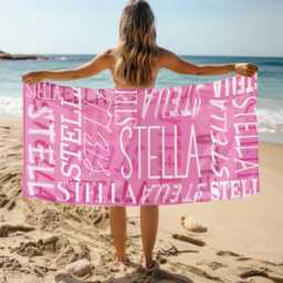 Personalized Beach Towel With Name, Oversized Custom Monogram Pool Towel, Signature For Kids, Vacation Gift, Picnic - thumbnail 1